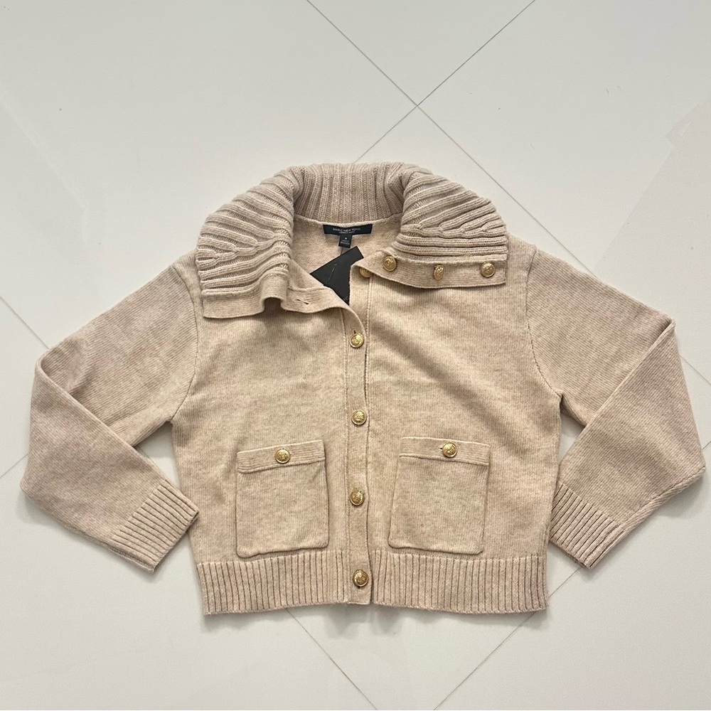 NWT. Marc New York Knit Cardigan Size M. 
Neutral Classic Tan with Gold Buttons